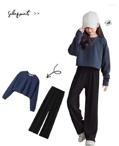 Ensembles de vêtements printemps automne filles coton crop crop crop crop crop crop coton marin sweathirt noir pant pant école gamin kid tracksuit child tenue 2pcs workout ensemble