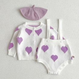 Kledingsets Lente Herfst Baby Baby Meisjes Gebreide Lange Mouw Liefde Print Jas Rompertjes Kinderen Trui Pak Kleding 0-24M