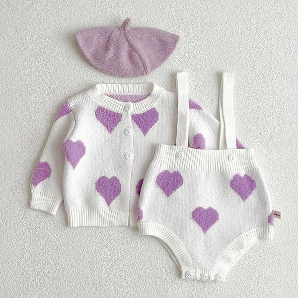 Ensembles de vêtements printemps-automne pour bébés filles, tricot à manches longues, manteau imprimé d'amour, barboteuse pour enfants de 0 à 24 mois