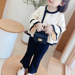 Kledingsets Lente Herfst Kawaii Koreaans Patchwork Meisjespak Bovenkleding met lange mouwen en broek Tweedelige set Modeknopen voor kinderen