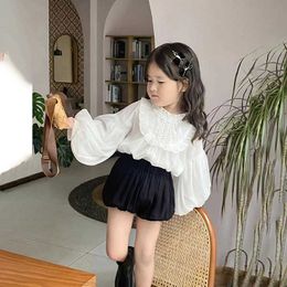 Kledingsets Spring herfst Nieuwe Koreaanse chiffon Long poppen shirt bubbel mouw top veelzijdige shorts tweedelige set kinderboetiek kleding