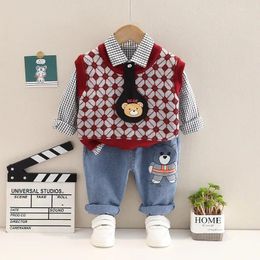 Ensembles de vêtements printemps automne personnalisé bébé garçon vêtements 2 à 3 ans dessin animé gilet sans manches chemises jeans 3pcs costumes pour enfants garçons