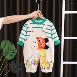 Ensembles de vêtements de printemps pour bébés garçons, survêtement pour enfants, haut à manches longues, T-SHIRT, pantalon à bretelles, salopette 2 pièces/ensemble, costume de Sport pour enfants