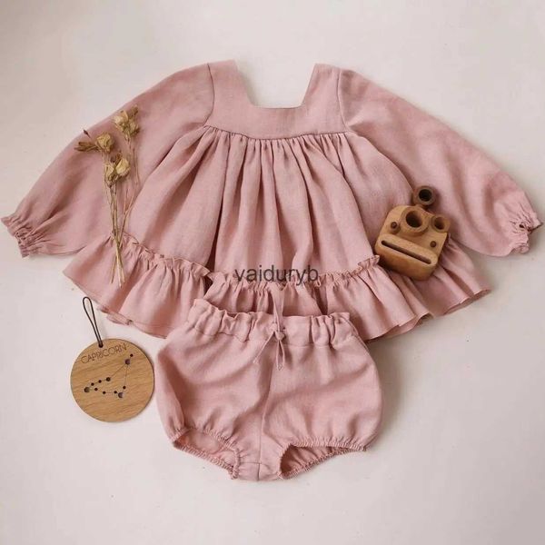 Conjuntos de ropa Spring Baby Girls Outfit Recién nacido Niño Ropa Conjunto Vestidos Volantes Manga larga Algodón Lino Infantil Mameluco Body 6-36Mvaiduryb