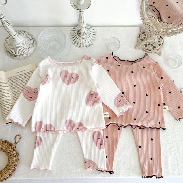 Sets de ropa Spring Baby Girl Set Dot Lindo Lindo para dormir para niños Trajes de pijamas de algodón acanalado
