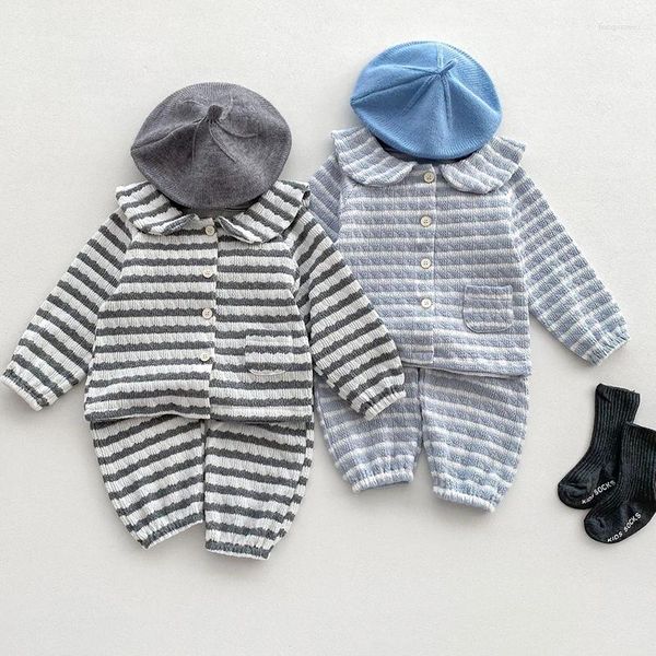 Ensembles de vêtements printemps bébé pyjamas enfants vêtements décontractés ensemble coton sweat pantalon 2 pièces garçons fille tenues enfants costume rayé