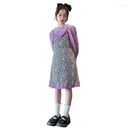 Ensembles de vêtements printemps décontracté pour filles mode jarretelles robe florale pull 2 pièces adolescents tricoté pull jupe costume 4-14 ans