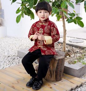 Kledingsets lente kostuums Chinese jaar kleding voor kinderen babyjongens tangpak jas rood gekroond drukte retro tops en broek set