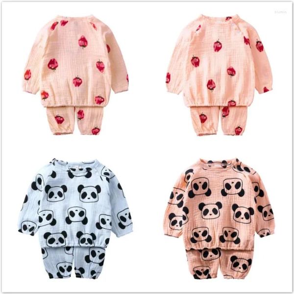 Juegos de ropa Spring Dressing Boking Baby Baby Boy Girl Set Strawberry Panda Pajama de manga larga Niños Pantalones de ropa de invierno