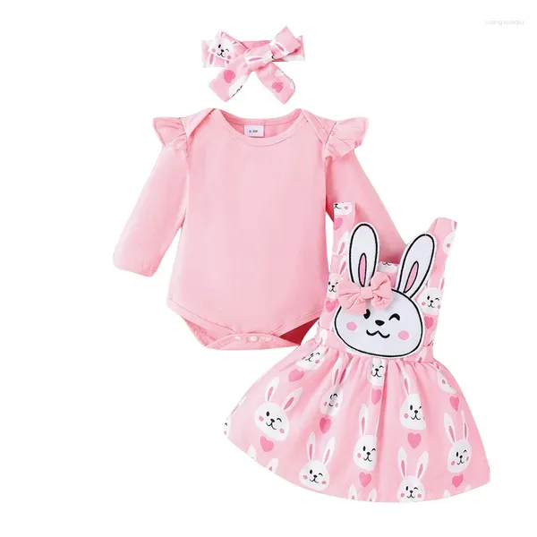 Ensembles de vêtements printemps Pâques pour bébé bébé fille à manches longues Bodys Cartoon de robe générale Bandage