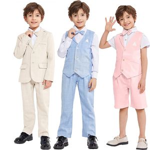 Conjuntos de ropa Primavera Verano Niños Slim Fit Traje a cuadros Conjunto Niños Blazer Chaqueta Pantalones Bowtie Ropa Niños Boda Rendimiento Fiesta Traje 230613