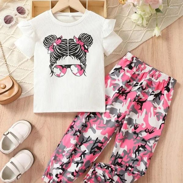 Sets de ropa Spring Summer Kids Clothing Girls Cartoon Casual Manga Camiseta Camuflaje Top Pantalones Moda de niños