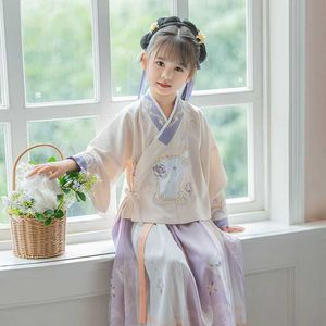 Kledingsets Lente Zomer kinderen Hanfu Jurk set Chinese traditionele kind borduurwerk jurk meisjes fotoshoot kleding baby Hanfu Jurk pak