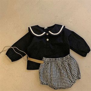 Kledingsets Spring Peuter Babykleding Navy Stijl Korte mouw T-shirt Shorts Outfits Kids Boy Girl Tops Baby Clothing Set 0-2y 230505