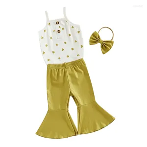 Kledingsets St Patrick S Day Baby Girl Outfit Infant Clover Print Cami Romper Top Flare Pants Born Summer Shamrock Kleding