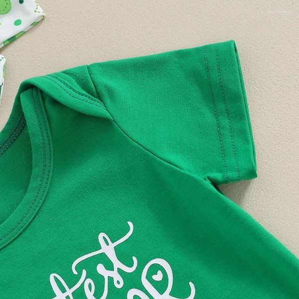 Conjuntos de ropa Día de San Patricio Nacido Baby Girl Outfit Mama S Lucky Charm Romper Clover Ruffle Shorts Ropa irlandesa verde