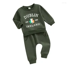 Vêtements Sets St Patricks Day Toddler Baby Boy Boy Vêtements Mama S Lucky Charm Sweatshirt Set Infant Irish Shamrock tenue 2pcs