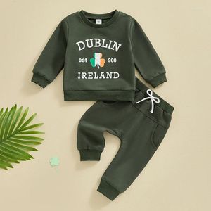 Vêtements Sets St Patricks Day Toddler Baby Boy Boy Vêtements Mama S Lucky Charm Sweatshirt Set Infant Irish Shamrock tenue 2pcs