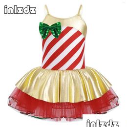 Conjuntos de ropa Escenario Desgaste Niñas Elfo Vestido de Navidad Niños Candy Cane Lentejuelas a rayas Santa Claus Cosplay Disfraz Carnaval Fiesta Ballet Dhpql