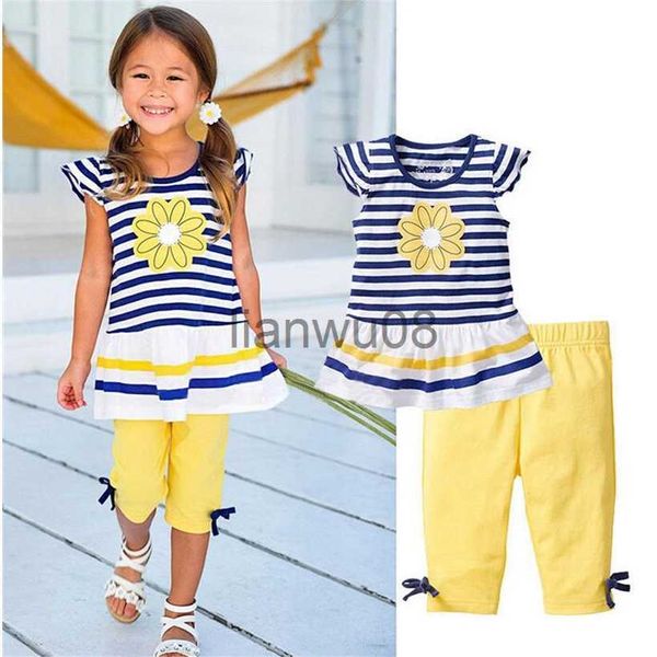 Conjuntos de ropa Raya Flor Bebé Niñas Ropa Conjuntos Niños Vestido Tops Leggings 2017 Niños Pantalones Blusa Chica Camiseta Pantalón corto Traje Algodón x0803