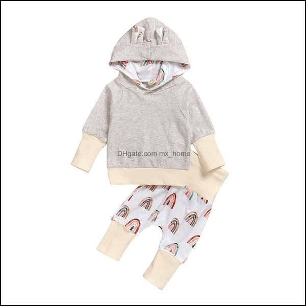 Conjuntos de ropa Estilos Conjunto de niña Sudaderas con capucha de manga larga con estampado de arcoíris Andpant B Dh3V0