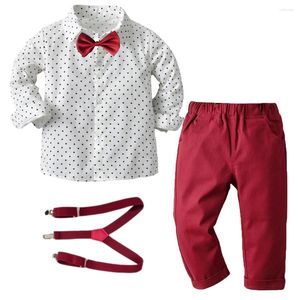 Vêtements de vêtements Suit pour garçon 1 à 6 ans Mariage d'anniversaire Toddler Boys Vêtements Bow Star Shirt Red Pant Belt Kids Party Party