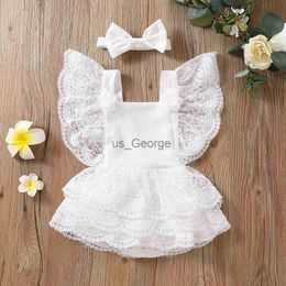 Conjuntos de ropa Verano 024M Infant Baby Girls Jumpsuit Baby Girl Body Algodón lindo Manga corta Encaje Costura Toddler Baby Romper J230630