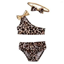 Ensembles de vêtements d'été 2024 3pcs enfants Baby Girl Leopard Bow Bikini Set Swwear Swimsuit Bathing Fulging