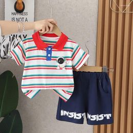 Kledingsets Zomer Baby Boutique Set Set Pak For Kids Boys gestreepte turn-down kraag T-shirts met korte mouwen en shorts Infant-outfit