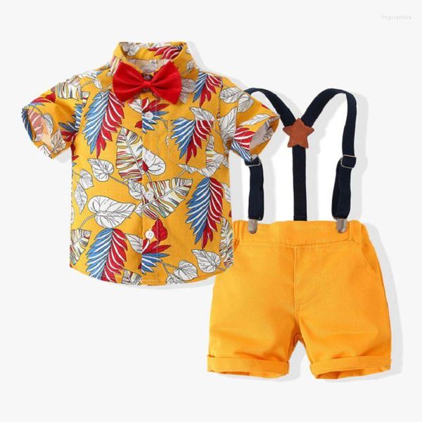 Ensembles de vêtements Vêtements d'été pour bébés garçons de 6 à 12 mois Chemises à manches courtes imprimées européennes et américaines Tops Salopette 2 pièces Tenue pour garçons