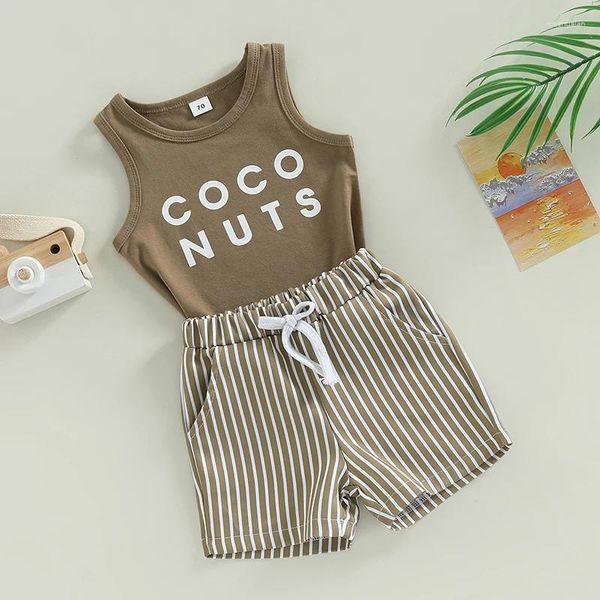 Sets de ropa Summer Baby Boy Cloth Coconuts Cartas Camiseta sin mangas Tornaje de tanque Stripe Shorts Set 2pcs Beach Outfits