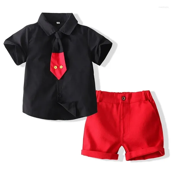 Conjuntos de ropa Conjunto de ropa de verano para bebé, traje de camisa con corbata, blanco y negro, un caballero lindo, 24M-6T, moda informal fresca para niños