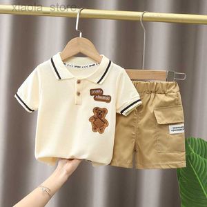 Conjuntos de ropa de verano para bebés, conjuntos de ropa para niños, camiseta de manga corta bordada con oso a la moda y pantalones cortos para niños, traje de 2 uds, conjunto deportivo para niñas de 1 a 5 años