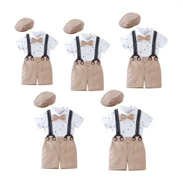 Ensembles de vêtements Summer Baby Boy Gentleman Suit Tenues avec des vêtements de chapeau à suspension pour l'anniversaire PO Prop Daily Wear Holiday Party