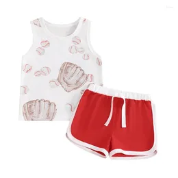 Conjuntos de ropa Summer Baby Boy Boy Girl Baseball Outfits 2 PCS ActiveWear Glove Mleevels Tampas de tanque de estampado Portas pantalones cortos para joggadores Infantos 0-3y