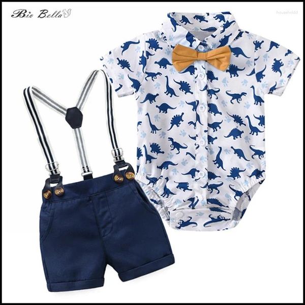 Ensembles de vêtements Summer Baby Boy Suit Dinsour Pantalons de ceinture de body à manches courtes enfants 3-24 mois Baptême d'anniversaire