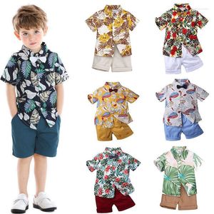Vêtements d'été pour bébés garçons, vêtements de plage en coton tissé, costume à manches courtes, chemise florale, short, tenue hawaïenne pour enfants en bas âge