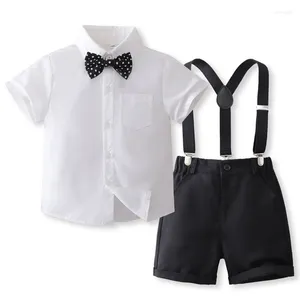 Kledingsets zomer babyjongens formele kleding herenpak korte mouw bowtie shirt tops briefen shorts shorts 2 stks set kinderen