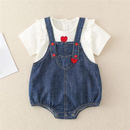 Vêtements Ensembles d'été bébé garçons filles couleur solide Tshirt Denim Jumps Jumpy BodySuit Body Toddler Cowboy Rompers