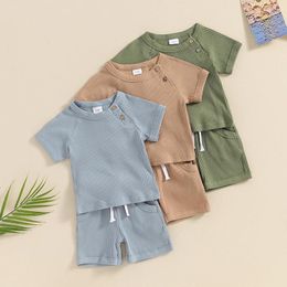 Ensembles de vêtements d'été Baby Boys Tofits bouton côtelé solide t-shirts à manches courtes Short à casse-caisse costume pour nourrissons