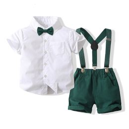 Kledingsets zomer Baby jongens feestkledingpak katoen korte mouw met shirt riem shorts 2pcs outfits kinderen jongens herenkleding sets 230422