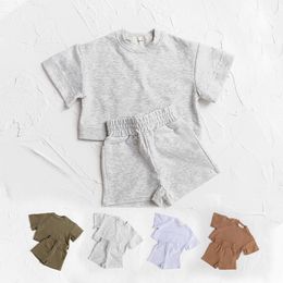 Ensembles de vêtements été bébé vêtements décontractés ensemble enfants doux couleur unie à manches courtes t-shirt Shorts filles garçons tenues fille 230520