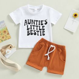 Kledingsets Zomer Baby Casual kleding Set Korte mouwen Letters Print T-shirt met elastische taille shorts Peuter Boy-outfit Cothes 230322