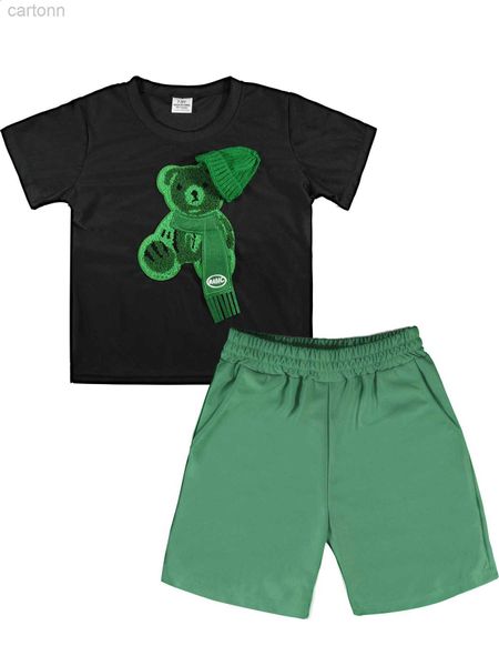 Ensembles de vêtements Été bébé vêtements ensemble enfants garçon fille à manches courtes t-shirts et shorts costume enfant broderie ours et bas survêtement ldd240311