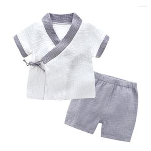 Kledingsets zomer Babykledingpak 3 6 12 24 36 maanden Gaas Kimono Children's Short Sleeved Hanfu Home Pyjama's Boys and Girls Set