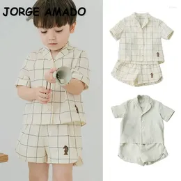 Ensembles de vêtements d'été bébé fille garçon ensemble beige plaid à menty