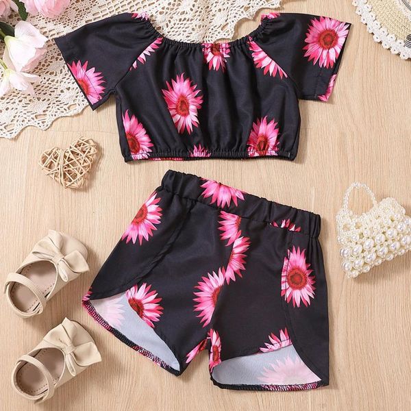 Sets de ropa Summer Baby Girl Clothing Flower Tourfits para niños Tops Camiseta pantalones cortos 2 PCS 1 2 3 4 5 años