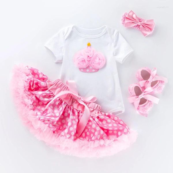 Conjuntos de ropa Summer Baby Girl Comper Dress Princess Infant Kids Jumpsuits Tulle Tutu Faldas zapatos Diadenta de flores para regalos de Born Outfits