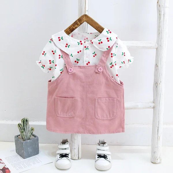 Ensembles de vêtements d'été bébé filles 0-5 ans de mode femelle bébé à manches courtes à manches combinées Cherry Print