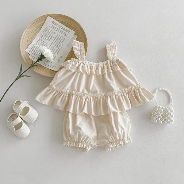Conjuntos de ropa Summer Baby Girl Clothes de 0-3 años para niños pequeños de algodón Plegado de encaje de encaje superior